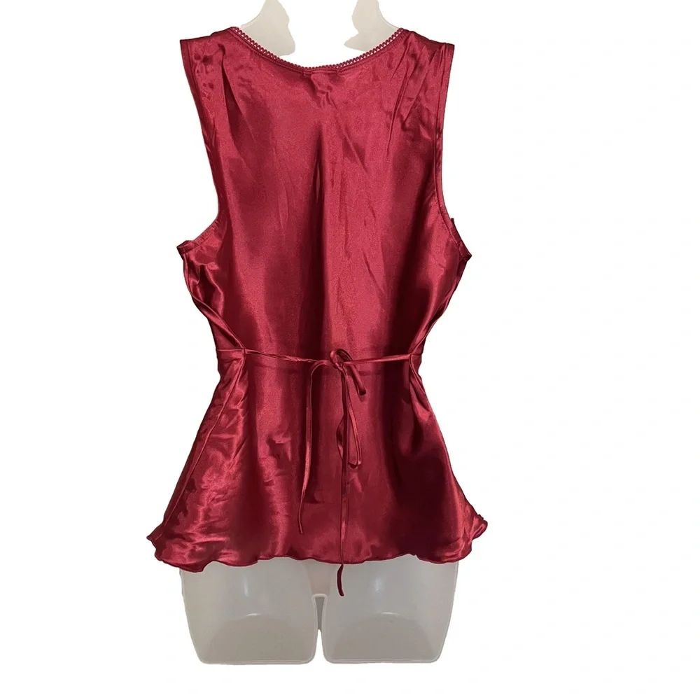 Vintage Y2K Old Navy Top L Pink Satin Babydoll Empire Waist Tie Bow V Neck
